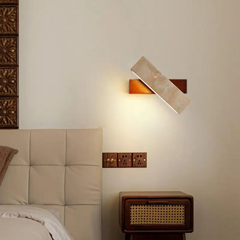 Axyaa Yellow Stone Wood Nordic LED Wall Light with Pull Chain Switch