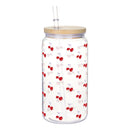 Axyaa Cherry Bow Plastic Cup with Straw Lid: Reusable, 16oz Cute Holiday Drinkware