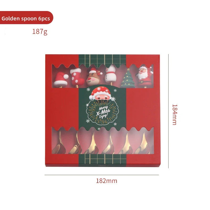 Axyaa Christmas Cutlery Set: Spoon, Fork, Elk Tree Decoration, Dessert Scoop