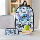 Axyaa Stitch Backpack Set with Lunch Box & Pen Bags for Kids