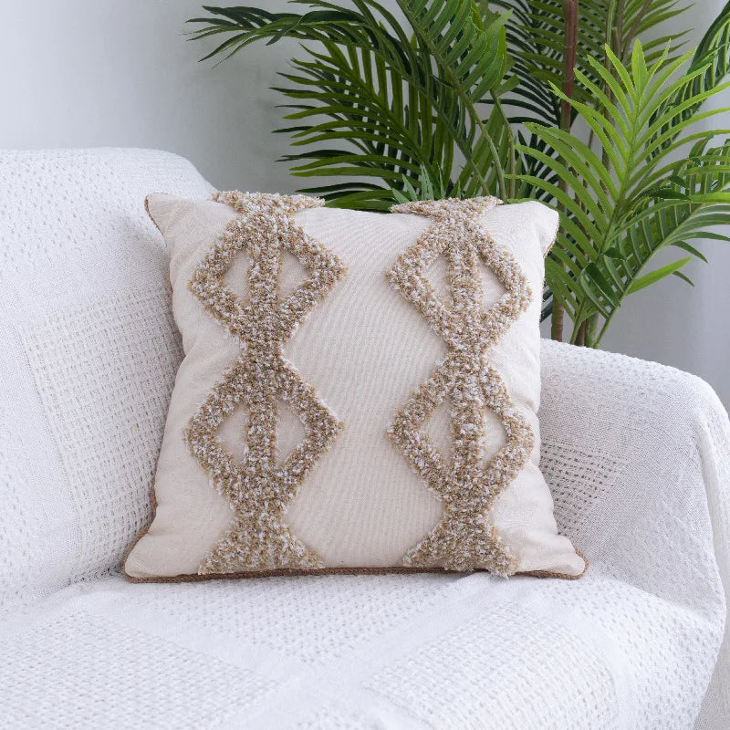 Axyaa Beige Tassels Pillow Case - Tufted Nordic Style Cushion Covers