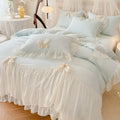 Axyaa 2025 White Bedding Set with Ruffles - Duvet Cover, Pillowcases, Sheet