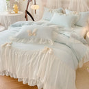 Axyaa 2025 White Bedding Set with Ruffles - Duvet Cover, Pillowcases, Sheet