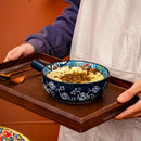 Axyaa Hand-Painted Ceramic Salad Bowl with Handle - Microwave & Oven Safe
