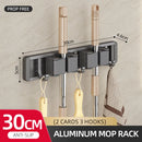 Axyaa Mop Broom Holder Hooks Bathroom Storage Rack Space-saving Hanger Slots Organizers