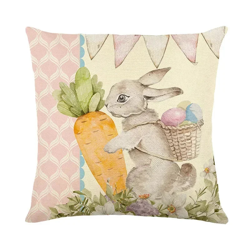 Easter Bunny Eggs Pillowcase 45x45cm Linen Pillow Covers, Axyaa Home Decor Brand