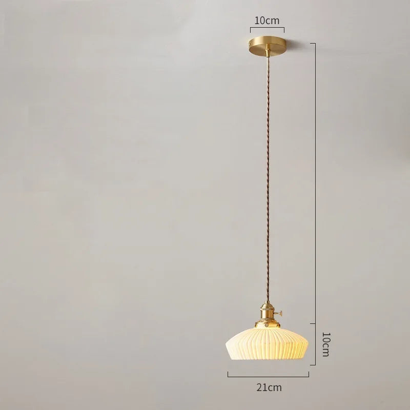 Axyaa White Ceramic Brass Pendant Lights - Nordic Japanese Style Hanging Lamp