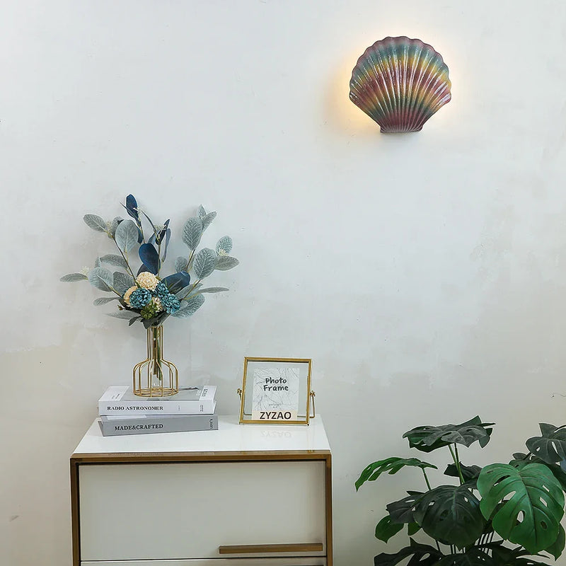 Axyaa Modern Sea Shell LED Wall Lamp Resin Shade Indoor Light Bedroom Decor