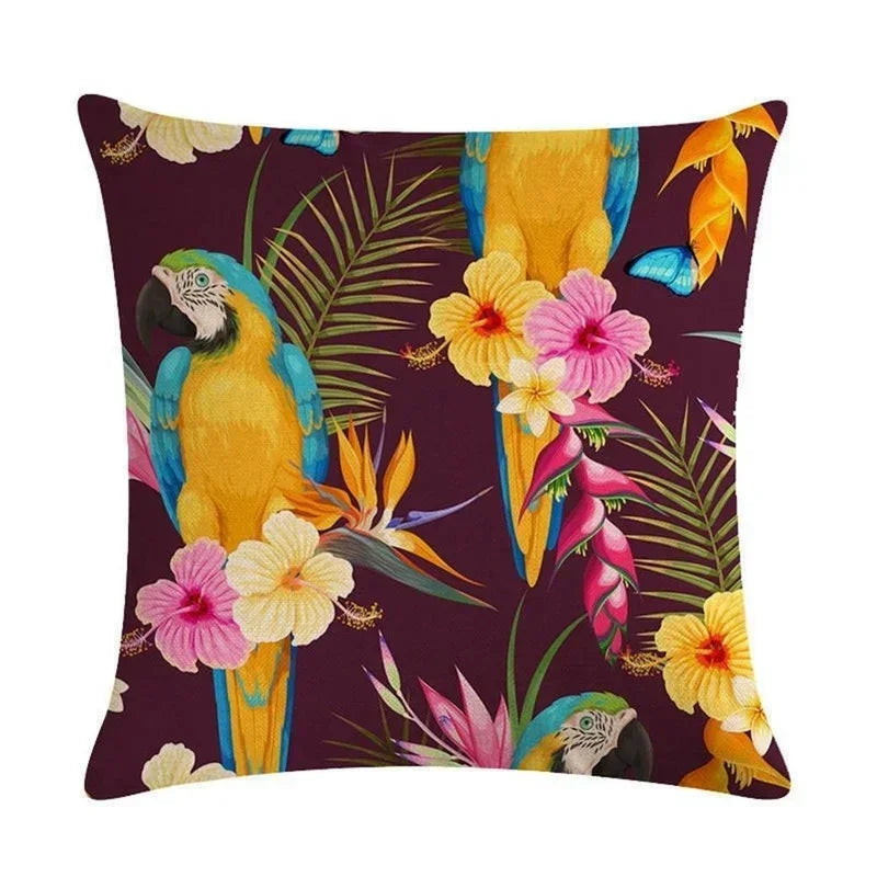 Axyaa Tropical Plant Design Linen Pillowcase Floral Print 45*45cm