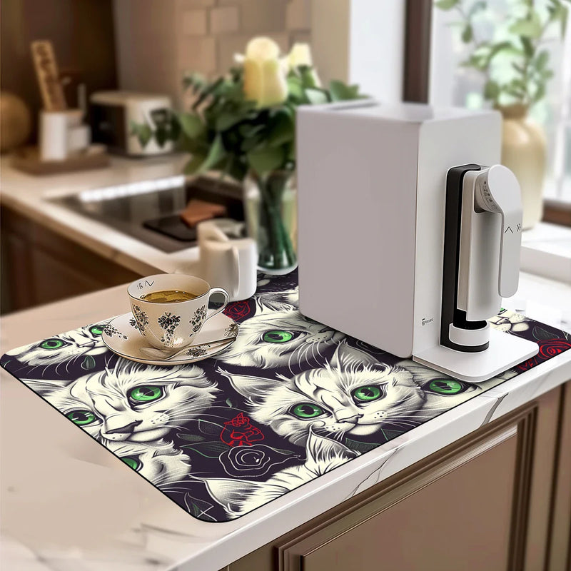 Axyaa Watercolor Cat Absorbent Draining Drying Mat