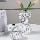 Axyaa Striped Ceramic Vase for Artificial Flowers, Elegant Desk Decoration