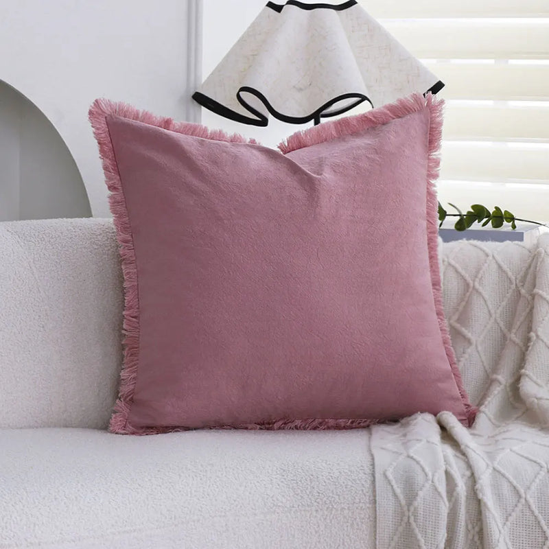 Axyaa Boho Pink Tassel Cushion Cover 45x45 Soft Throw Pillow for Living Room