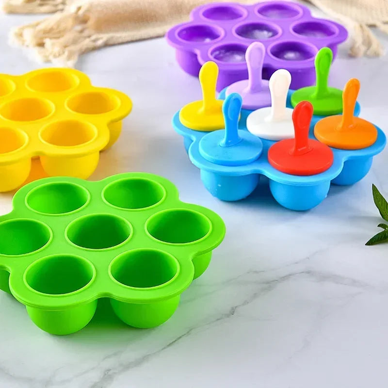 Axyaa 7-Hole Silicone Ice Cream Mold for Homemade Popsicles