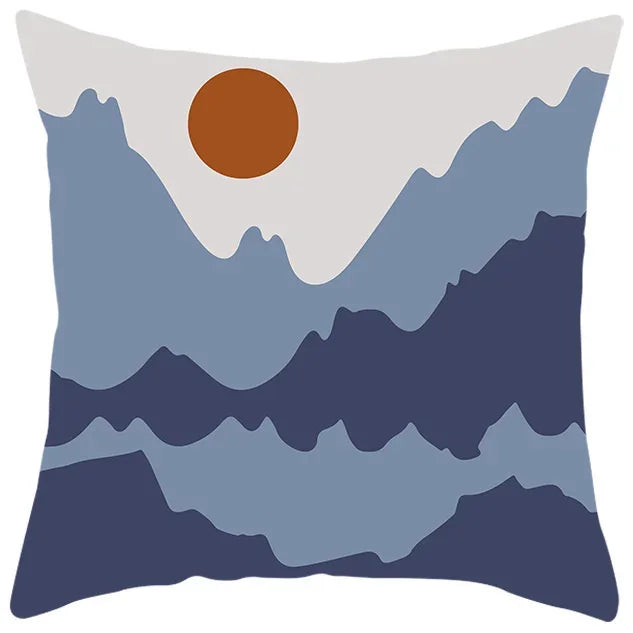 Axyaa Abstract Geometric Pillowcase in Nordic Blue Purple - Peach Skin Fabric