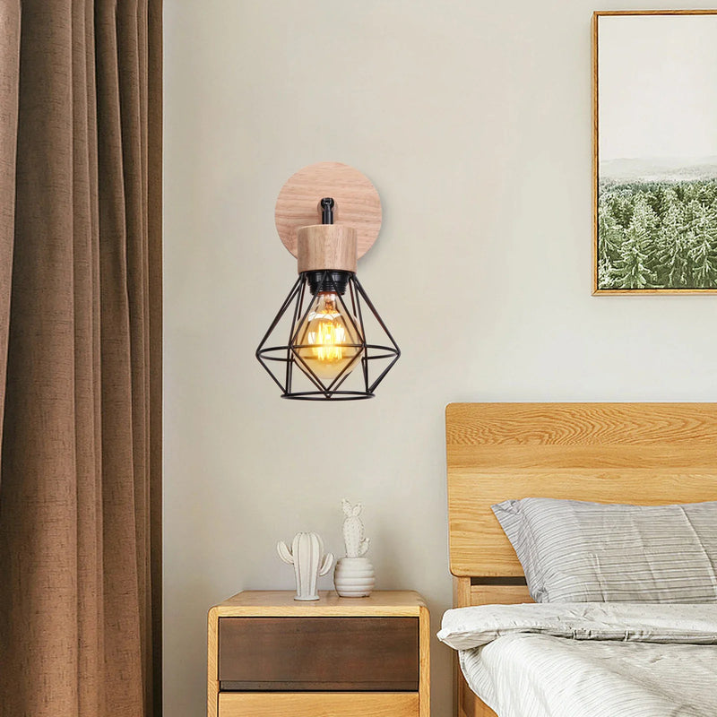 Nordic Wood Wall Sconce Axya LED Lamp E27 Retro Bedside Vintage Light