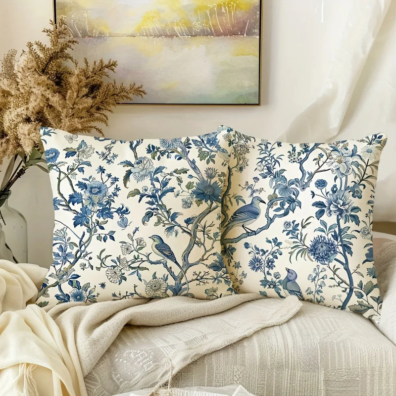 Axyaa Blue Floral Bird Pattern Pillowcase - Home Decor Brand