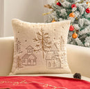 Axyaa White Faux Rabbit Fur Christmas Pillow Cover, Gold Snowman Snowflakes Embroidery