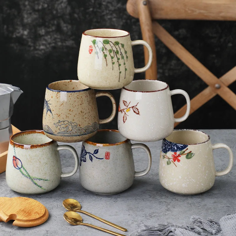 Axya Retro Ceramic Coffee Mug 380ml - Japanese Style Tea Cup Home Tumbler Gift