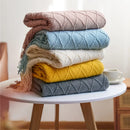 Axyaa Solid Knit Sofa Cover Blanket with Fringe for Air Conditioning and Summer Nap