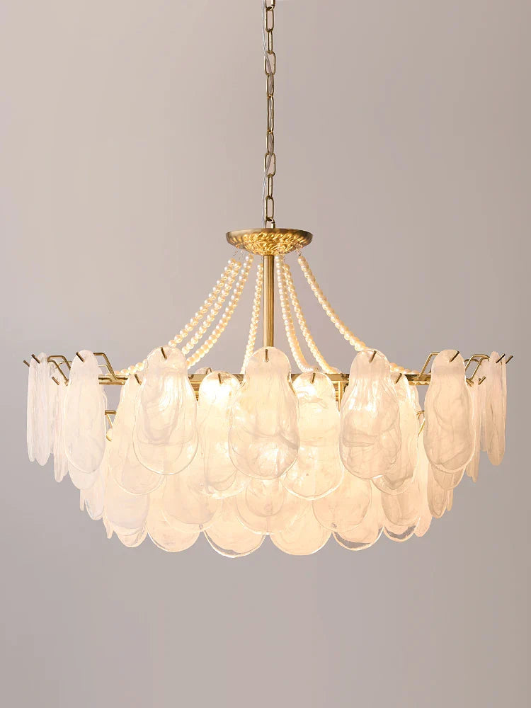 Axyaa Shell Crystal Chandelier: Elegant French Retro Lighting for Living, Dining, and Master Bedroom