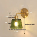 Axyaa Brass Finish Glass Wall Sconce Light with Pull Chain Switch