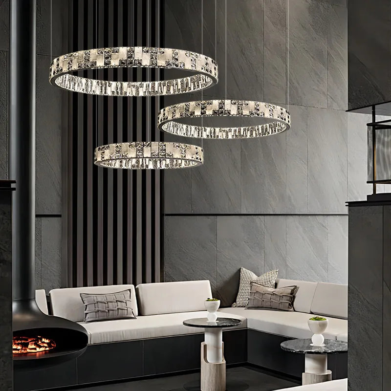Axyaa Modern Luxury Crystal Circle Chandelier with LED Lights
