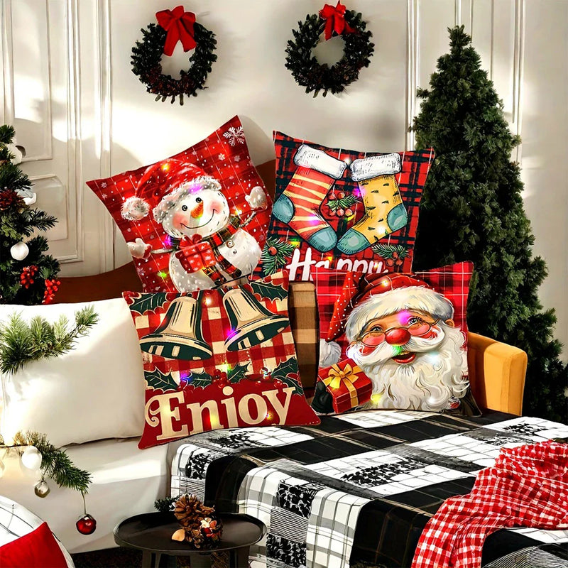 Axyaa LED Christmas Pillowcase with Santa Claus Snowman Bell Design