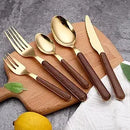 Axyaa Wooden Grain Silverware Set for 8 - 40 Piece Stainless Steel Cutlery Utensils
