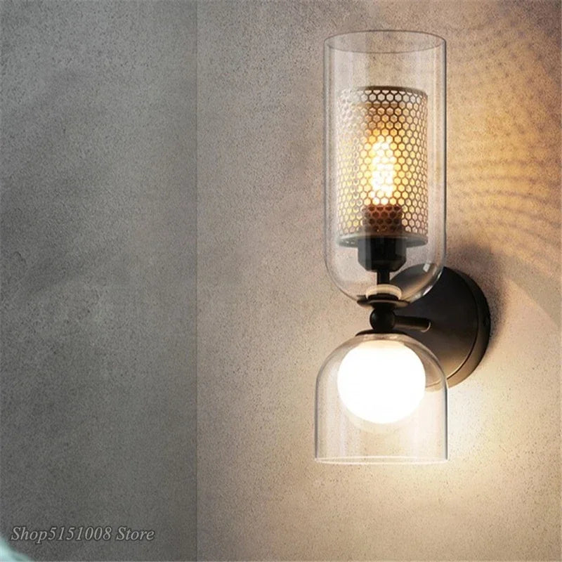 Nordic Iron Net Glass Double Head Wall Lamp by Axyaa