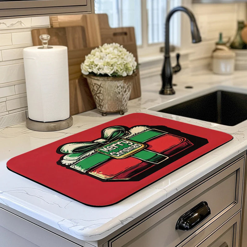 Axyaa Christmas Kitchen Draining Mat - Quick Dry & Absorbent Dish Drying Pad
