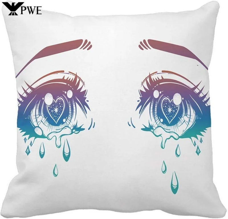Crying Beautiful Eyes Anime Manga Teardrops Light Pillow Cover 45X45CM Axyaa Square