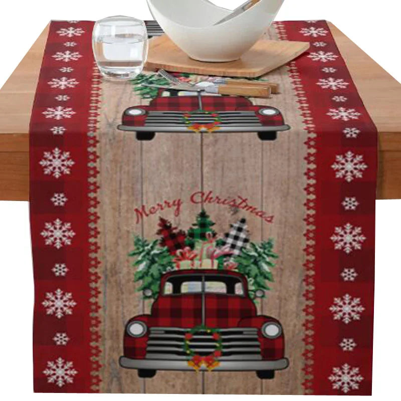 Axyaa Christmas Table Runner with Gnome Elk Tree Snowflake Print