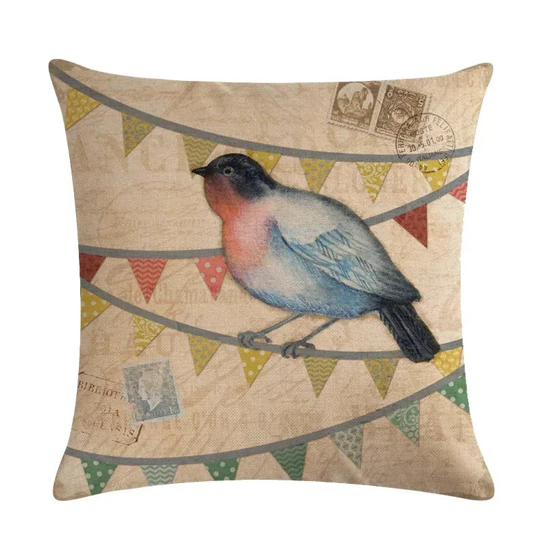 Axyaa Retro Print Linen Cushion Cover - 45*45cm