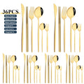 Axyaa 36pc White Gold Stainless Steel Dinnerware Set Flatware Cutlery Kit