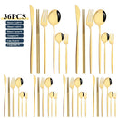 Axyaa 36pc White Gold Stainless Steel Dinnerware Set Flatware Cutlery Kit