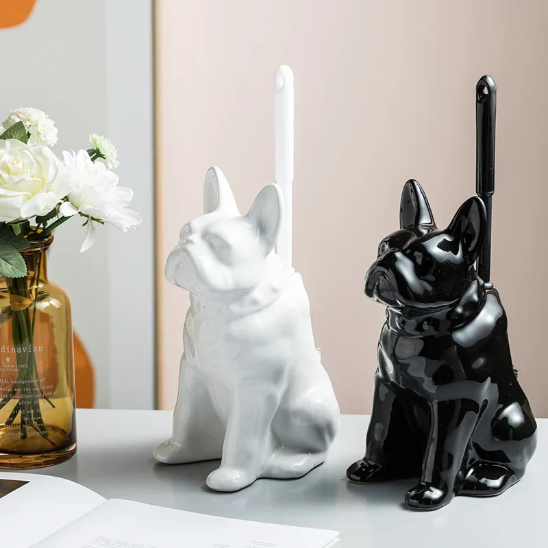 Axya French Bulldog Toilet Brush Holder: Cute Black and White Dog Bathroom Accessory