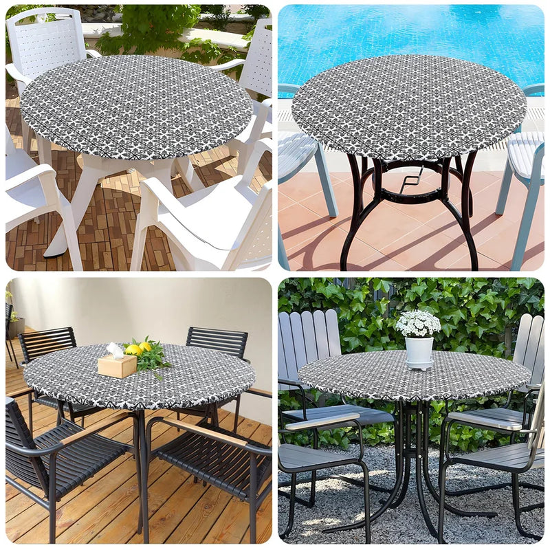 Axyaa Waterproof Fitted Round Vinyl Tablecloth for Outdoor Picnics and Camping