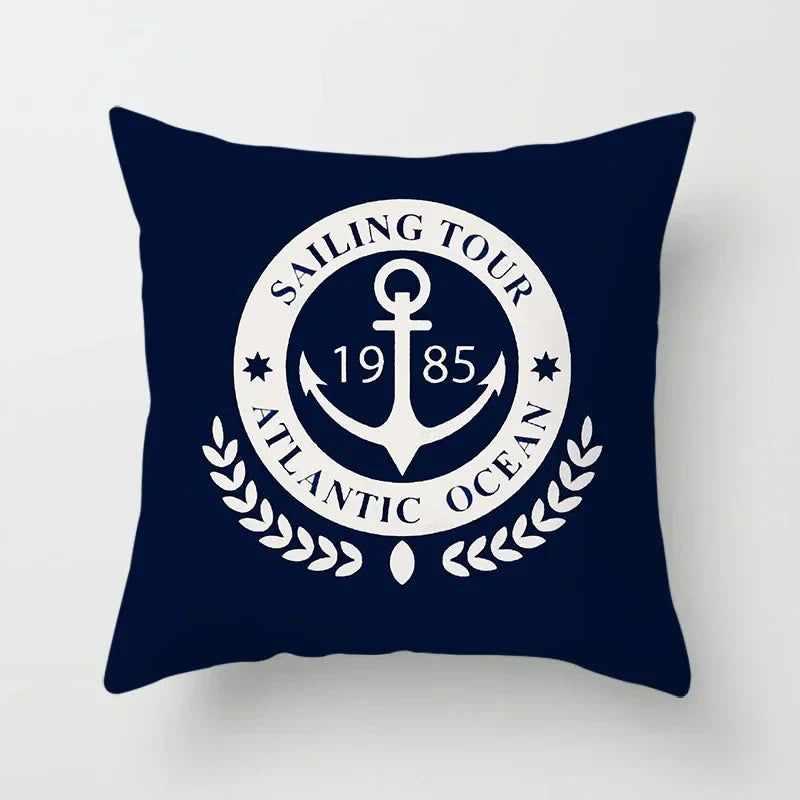 Axyaa Blue Mediterranean Compass Anchor Pillow Cover 45x45cm