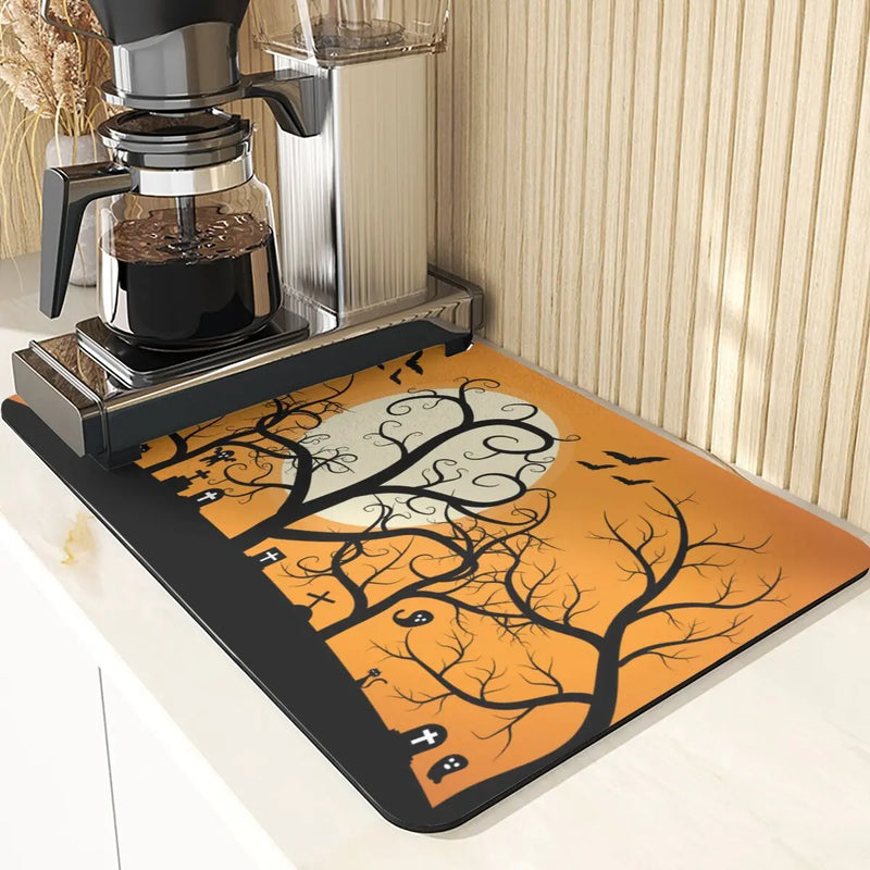 Axyaa Ghost Print Silicone Kitchen Coasters & Dish Mat