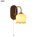 Axyaa Walnut Wood LED Wall Light Sconce Fixture with Pull Chain Switch