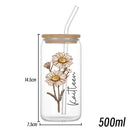 Axyaa Floral Retro Custom Engraved Glass Cup with Lid & Straw