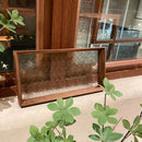 Axya Vintage Glass Tray with Begonia Emboss, Tempered Walnut Tea Tray, Decorative Breakfast Tray