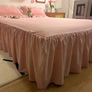 Axyaa Pink Grey Ruffled Seersucker Duvet Set with Bed Skirt & Pillowcases