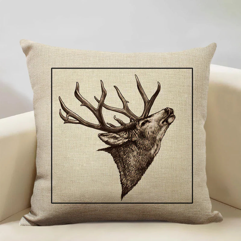 Elk Animal Cushion Cover Sofa Decor Pillow Case Linen Home Decor Axyaa