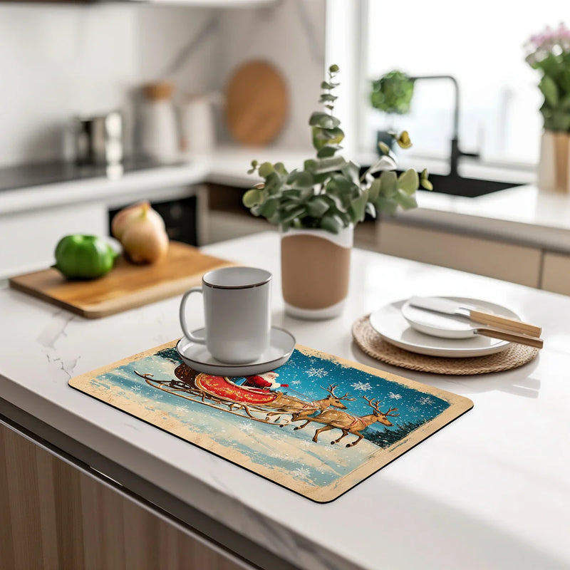 Axyaa Christmas Santa Kitchen Absorbent Mat - Antiskid & Quick Draining Tableware Mat