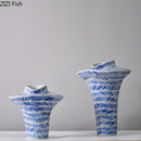 Axyaa Blue & White Ceramic Art Vase for Desktop Flower Arrangement and Hydroponic Plant Display