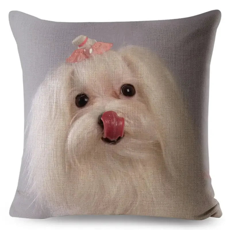 Maltese Dog Pillow Cover by Axyaa - Decorative Cushion Case for Home and Car