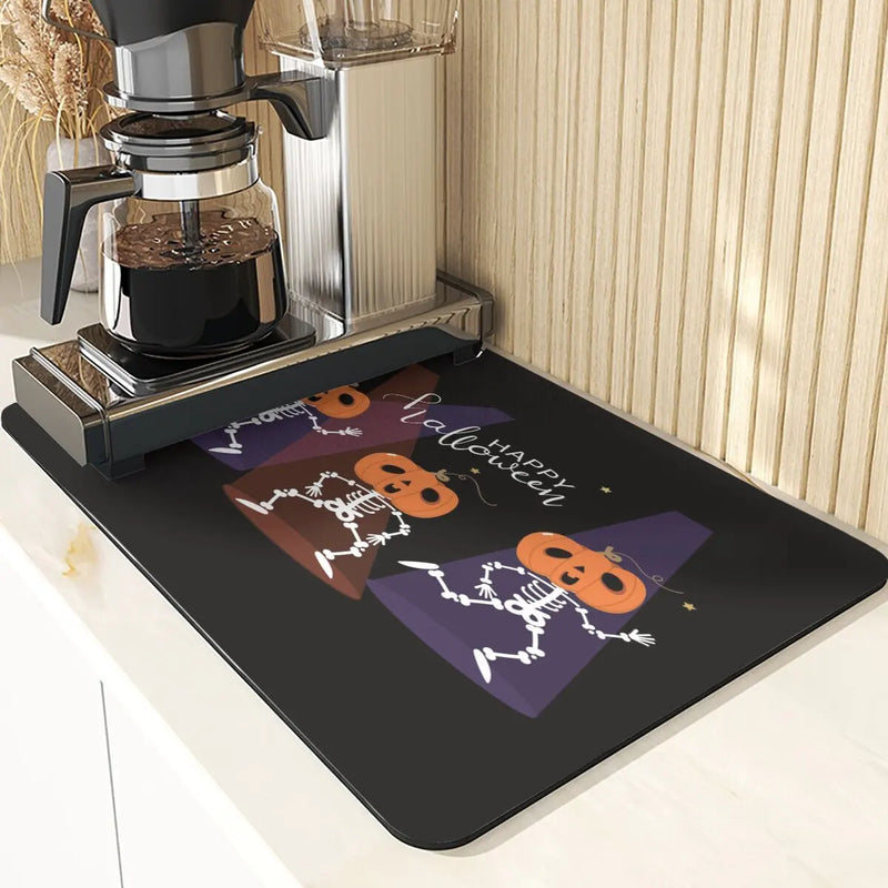Axyaa Pumpkin Pattern Coasters - Halloween Style Absorbent Drink Coasters & Drying Mat