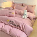 Axyaa Washed Cotton Bedding Set 4 Piece Solid Comforter Cover Fitted/Flat Sheet