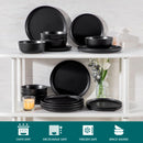 Axyaa Stoneware Black Reactive Glaze Dinnerware Set, Microwave Safe Plates & Bowls